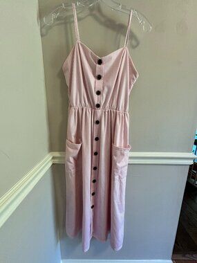 Pink and white stripe midi dress